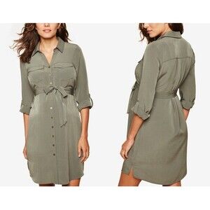 Motherhood Maternity Belted Shirt Dress S Olive Green Button Up Comfy Breathable